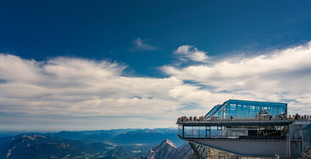 Tourists and technology on the Zugspitze in Bavariaのeditorial素材