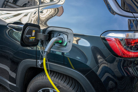 an electric car at the charging station