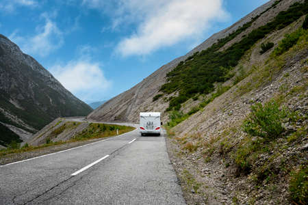 Camping car in the serpentines in Tyrolの写真素材