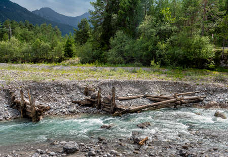 The river Lech in Reutte, Tyrolの写真素材