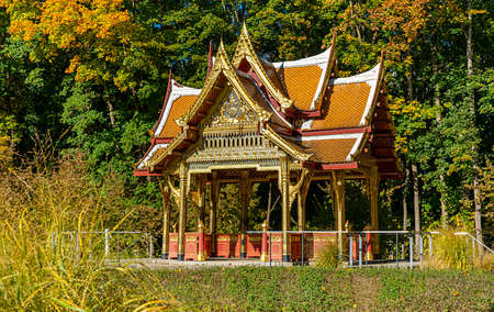 The Salat Thai Temple in the spa gardens of Bad Homburgの写真素材