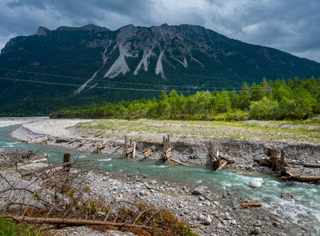 The river Lech in Reutte, Tyrolの写真素材