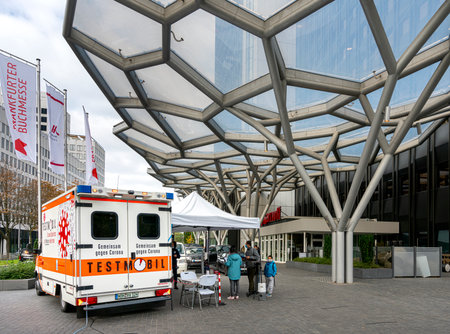 Corona test mobile and test center in Frankfurtのeditorial素材