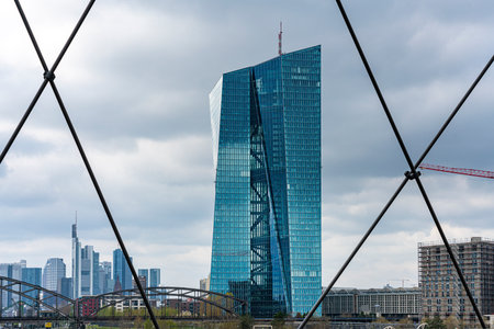 The skyscraper of the European Central Bank in Frankfurt am Main,のeditorial素材