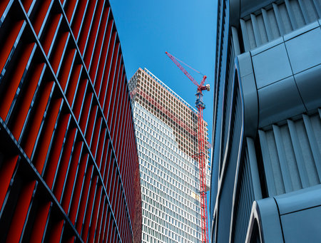 High-rise buildings, bank headquarters and shopping centers in the Hessen metropolis of Frankfurt am Mainのeditorial素材