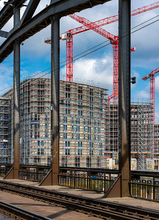 Housing construction in Frankfurt Ostend at the DeutschherrnbrÃ¼ckeのeditorial素材