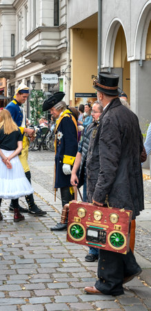 disguised artist at a steam punk festival in berlin, germanyのeditorial素材