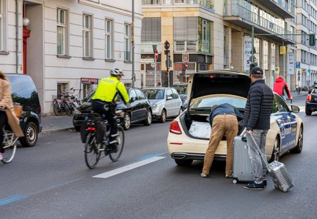 Taxi driver in Berlin traffic, Germanyのeditorial素材