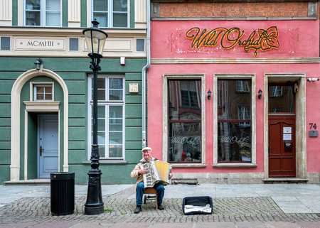 Houses and tourists in the old town of Gdansk, Polandのeditorial素材