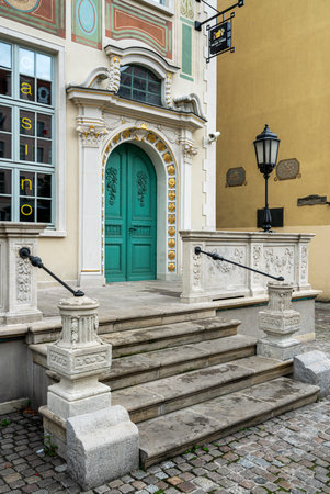 historical streets and house entrances in the old town of Gdansk Polandのeditorial素材