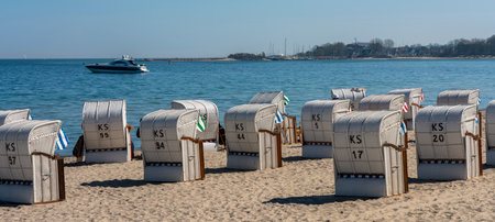 Timmendorfer Strand with beach chairs and tourists, Niendorf, Bay of LÃ¼beck, Baltic Seaのeditorial素材