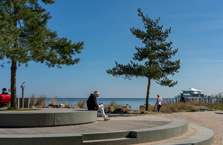 Timmendorfer Strand with beach chairs and tourists, Niendorf, Bay of LÃ¼beck, Baltic Seaのeditorial素材