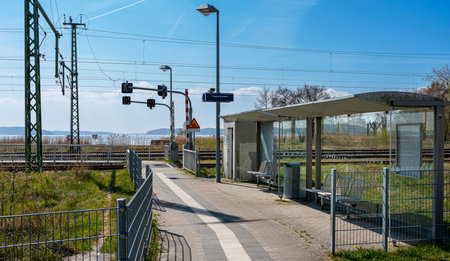 Train station and platform of Lietzow, Ruegen islandのeditorial素材