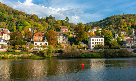 Heidelberg with the Old Bridge and villas on the Neckar, Baden-WÃ¼rttemberg, Germanyのeditorial素材