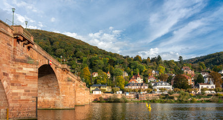 Heidelberg with the Old Bridge and villas on the Neckar, Baden-WÃ¼rttemberg, Germanyのeditorial素材