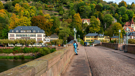 Heidelberg with the Old Bridge and villas on the Neckar, Baden-WÃ¼rttemberg, Germanyのeditorial素材