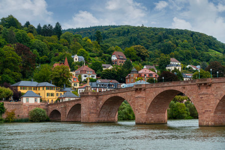 Heidelberg with the Old Bridge and villas on the Neckar, Baden-WÃ¼rttemberg, Germanyのeditorial素材