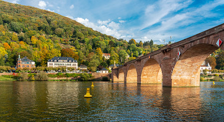 Heidelberg with the Old Bridge and villas on the Neckar, Baden-WÃ¼rttemberg, Germanyのeditorial素材