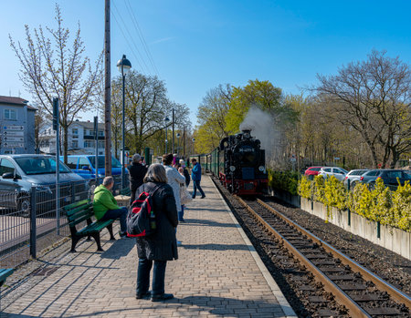 The historic Rasender Roland railway on the holiday island of Ruegen, Mecklenburg-Western Pomeraniaのeditorial素材