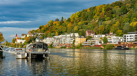Heidelberg with the Old Bridge and villas on the Neckar, Baden-WÃ¼rttemberg, Germanyのeditorial素材