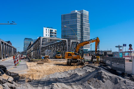 Major construction site at Ãberseequartier and Hafencity, Hamburg, Germanyのeditorial素材