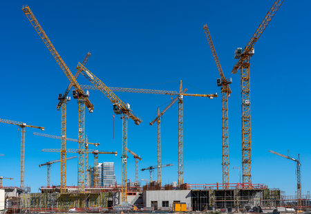 Major construction site at Ãberseequartier and Hafencity, Hamburg, Germanyのeditorial素材
