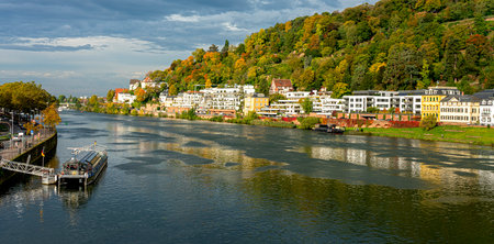Heidelberg with the Old Bridge and villas on the Neckar, Baden-WÃ¼rttemberg, Germanyのeditorial素材