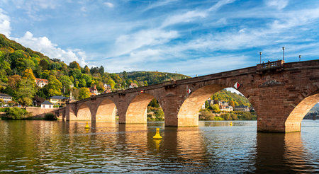 Heidelberg with the Old Bridge and villas on the Neckar, Baden-WÃ¼rttemberg, Germanyのeditorial素材