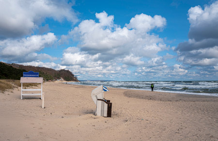 Beach and Baltic Sea near Baabe, Baltic Sea island of Ruegen,の写真素材