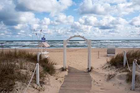 Beach and Baltic Sea near Baabe, Baltic Sea island of Ruegen,の写真素材