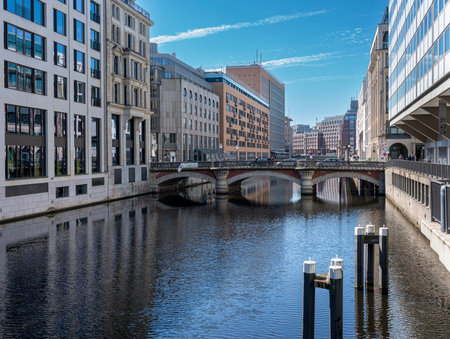 Residential and commercial buildings on the Alsterfleet, Hamburgのeditorial素材