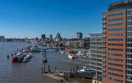 View from the Elbphilharmonie to the LandungsbrÃ¼cken, Hamburgのeditorial素材