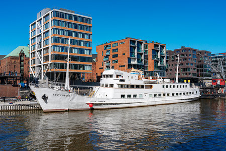 Sandtorhafen with the traditional ship harbor at Sandtorkai, Hamburgのeditorial素材