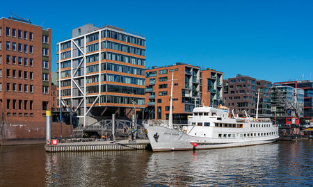 Sandtorhafen with the traditional ship harbor at Sandtorkai, Hamburgのeditorial素材