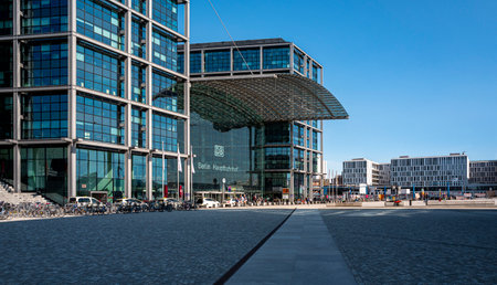 the main train station with the entrance at washingtonplatz in Berlinのeditorial素材