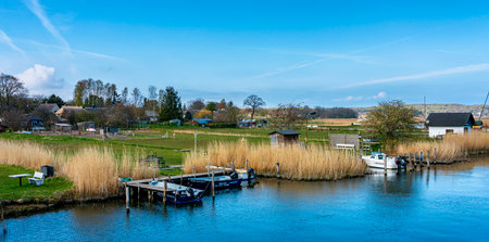 Jetty and holiday homes in Moritzdorf on Lake Sellin, RÃ¼gen Islandのeditorial素材