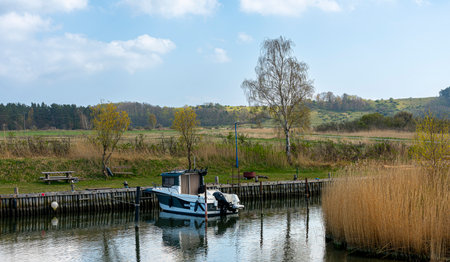 Sailing boats at the Baabe sports boat club on Lake Sellin, Ruegen islandのeditorial素材