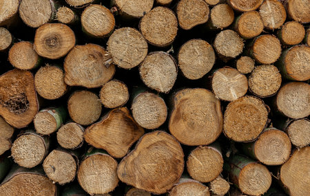 Woodpile on the wayside in the forest, island of Ruegenの写真素材