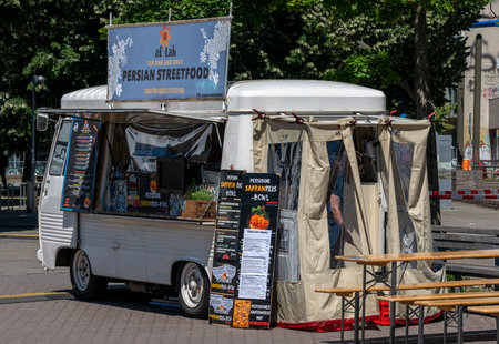 Small van as a snack vehicle for street foodのeditorial素材