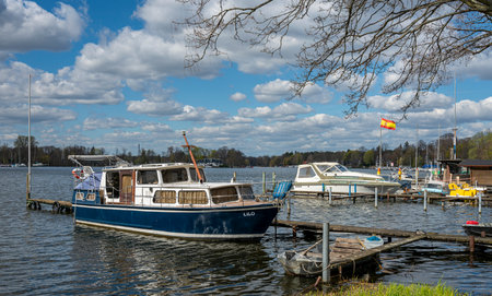 Jetty on the Havel in KonradshÃ¶he, Tegel,のeditorial素材