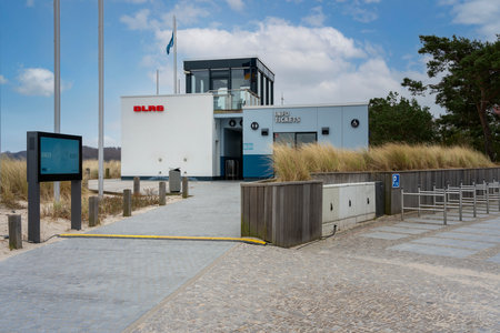 DLRG rescue station on the beach of Binz, RÃ¼gen,のeditorial素材