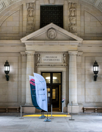 the restored entrance to the Prussian State Library Unter den Lindenのeditorial素材