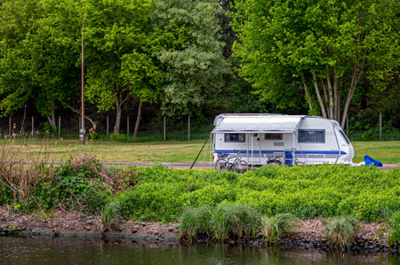 Campers by the riverのeditorial素材