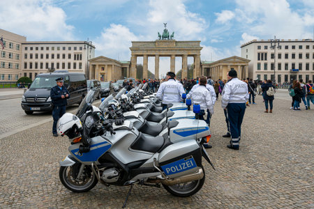 Motorcycle squadron of the Berlin police is in front of the Brandenburg Gateのeditorial素材