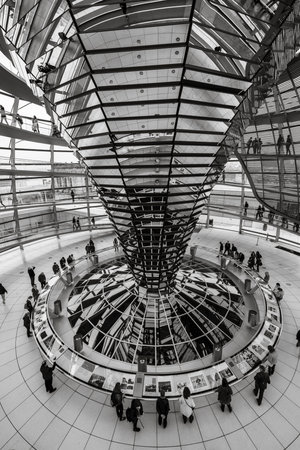 black and white, accessible glass dome in the Reichstag buildingのeditorial素材