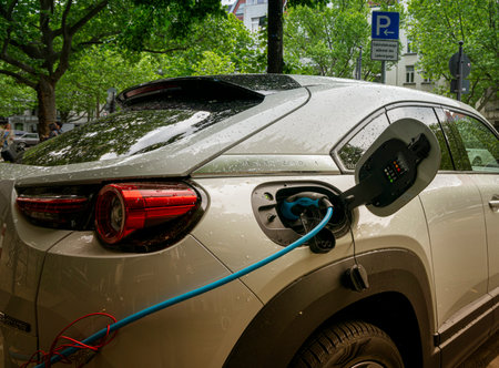 Electric car at the charging stationのeditorial素材