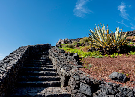 Lava rock staircase, Lanzarote, Canary Islands, Spainのeditorial素材