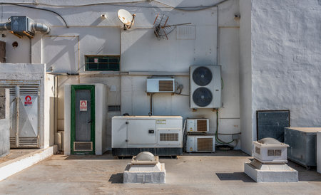 technical outdoor devices on the facade of a shopping center, Arrecife, Lanzarote, Canary Islands, Spainのeditorial素材