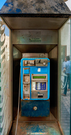public phone booth, broken telephone set, Arrecife, Lanzarote, Canary Islands, Spainのeditorial素材
