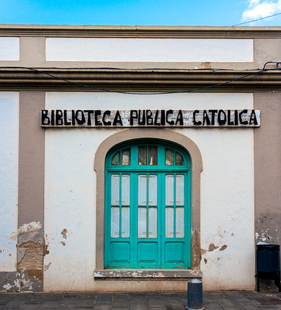 Facade detail, doors and windows on residential houses in Teguise, Lanzarote, Canary Islands, Spainのeditorial素材